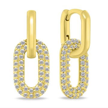 Brilio Silver Pozlačeni ovalni uhani 2v1 s kubičnimi cirkoni EA1177Y