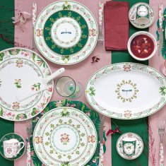 Easy Life Set skledice na lesenem podstavku Botanic Chic 29x13cm / porcelan. les