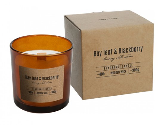 eoshop Sveča v kozarcu LOVOROV LIST&BLACKBARRY dišeči leseni stenj 300g