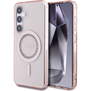 Guess Originalni ovitek GUHMS25SPFTDTEP za Samsung Galaxy S25 5G - MagSafe - roza s kristalčki