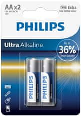 shumee PHILIPS AA ULTRA ALKALNE BATERIJE LR6 V BLISTERJU, 2 KOS.