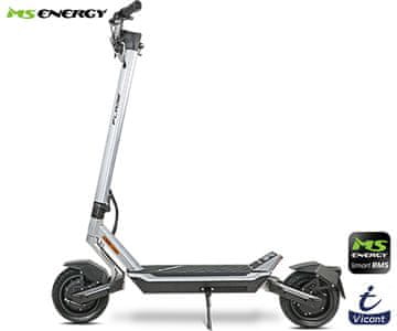 MS ENERGY FLARE X Hydraulic električni skiro, 10", 2x 800W, 70km, vzmetenje, LCD zaslon, LED osvetlitev, APP, srebrn (Midnight Chrome)