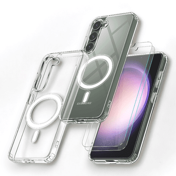 Infostyle Komplet silikonski ovitek s tehnologijo MagSafe in 2x zaščitno steklo za Samsung Galaxy S23 Prozorna / TPU silikon