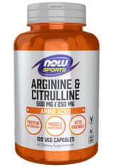 NOW Foods NOW Arginin, 500 mg, + Citrulin, 250 mg, 120 rastlinskih kapsul