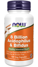 NOW Foods ZDAJ 8 milijard Acidophilus & Bifidus, 8 milijard probiotikov, 3 sevi za zdravje črevesja in imunost, 120 rastlinskih kapsul