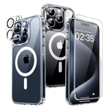 Infostyle Komplet ovitek "Tauri MagSafe" + zaščitno steklo + zaščita za kamero za iPhone 15 Pro PC + TPU silikon / Prozorna
