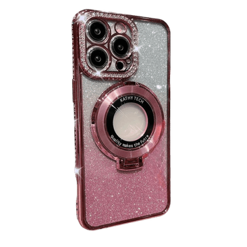 Infostyle Ovitek "glitter z stojalom" za iPhone 15 Pro, roza