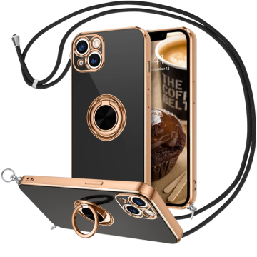 Infostyle Ovitek z vrvico "Ring" za iPhone 15, črna