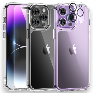Infostyle Komplet ovitek "Tauri Classic" + zaščitno steklo + zaščita za kamero za iPhone 14 Pro Max PC + TPU silikon / Prozorna