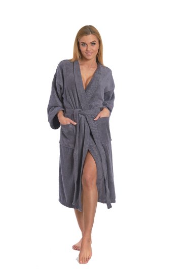 Interkontakt Ženski bombažni kopalni plašč model KIMONO 02 Dark Grey L