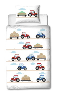 Ljubki dom Otroška flanelasta posteljnina TRAKTOR bela Dimenzije posteljnine: 80 x 80 cm | 135 x 200 cm