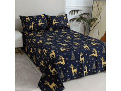 Ljubki dom Rjuha in prevleka za vzglavnik GOLDEN DEER, temno modra Dimenzije: 50 x 70 cm | 140 x 240 cm