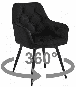 Ljubki dom Vrtljivi jedilni stol JORK360 VELVET, črn