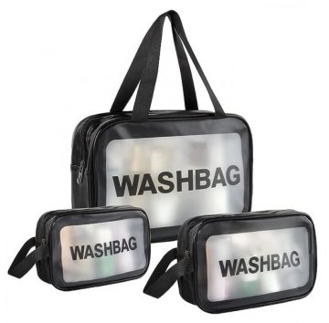 Ljubki dom Toaletna torbica WASHBAG set 3 kos, črna