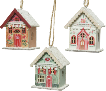 Ljubki dom Viseča božična hišica CHRISTMAS HOUSE lesena, več različic