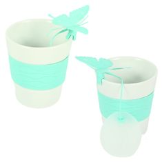 Ljubki dom Porcelanasta skodelica SILICONE BUTTERFLY s cedilom za čaj 280 ml, zelena