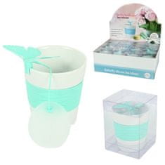 Ljubki dom Porcelanasta skodelica SILICONE BUTTERFLY s cedilom za čaj 280 ml, zelena