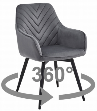 Ljubki dom Vrtljiv jedilni stol NANA360 VELVET, temno siv