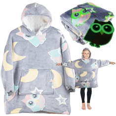 Ljubki dom Otroška svetleča odeja z rokavi in kapuco SHINING OWL siva