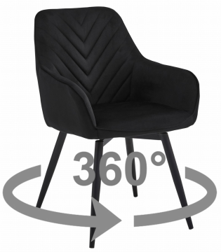 Ljubki dom Vrtljiv jedilni stol NANA360 VELVET, črn