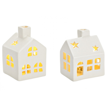 Ljubki dom LED porcelanasta hiška WHITE HOUSE 8 cm bela - različne variante