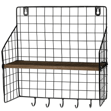 Ljubki dom Stenska polica s 5 kavlji LOFT 28x30 cm