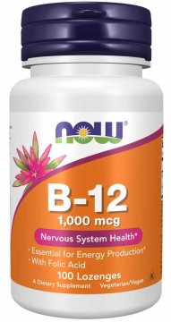 NOW Foods Vitamin B12 kobalamin s folno kislino (100 pastil)