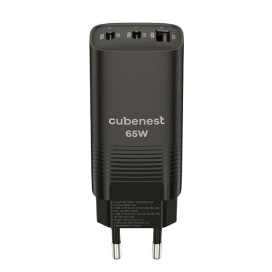 CubeNest Adapter PD GaN 65W S3D0 - črn