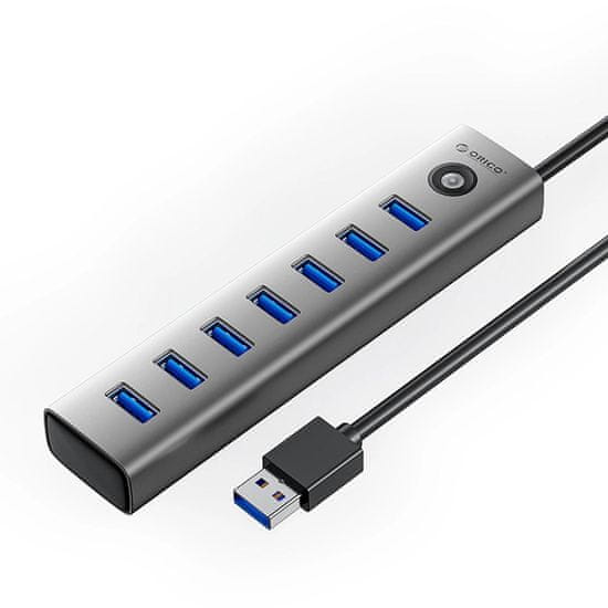 Orico CL7U-U3 HUB adapter USB - 7x USB 3.0 / USB-C 3A, siva