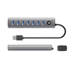 Orico CL7U-U3 HUB adapter USB - 7x USB 3.0 / USB-C 3A, siva