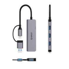 Orico YSA5-U3 HUB adapter USB / USB-C - 3x USB 2.0 / USB 3.0. siva