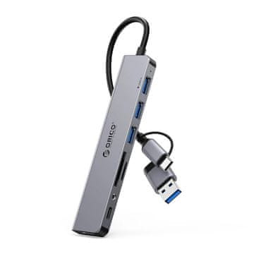 Orico YSA8-U3 HUB adapter USB / USB-C - 3x USB 2.0 / USB 3.0 / USB-C / 3.5mm jack / 2x TF SD, siva