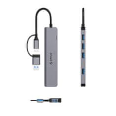 Orico YSA7-U3 HUB adapter USB / USB-C - 4x USB 2.0 / 1x USB 3.0 / 2x USB-C, siva