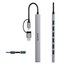 Orico YSA2-U3 HUB adapter USB / USB-C - USB 3.0 / 6x USB 2.0, siva