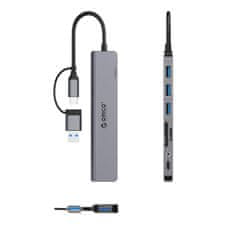 Orico YSA8-U3 HUB adapter USB / USB-C - 3x USB 2.0 / USB 3.0 / USB-C / 3.5mm jack / 2x TF SD, siva