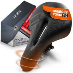 ANFIL Kolesarski Sedež z Blazino – Ergonomski Gel Sedež za Moške in Ženske – Udoben, Mehak, Blaži Udarce & Dihajoč – Za MTB, Cestna, Mesta & Vadbena Kolesa – Vodoodporna Memory Foam Oblika, MTB/Treking