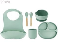 MoMi MoMi AMI otroški jedilni komplet, 5v1, silikonski, posoda, pladenj, skodelica, pribor, slinček, zelen