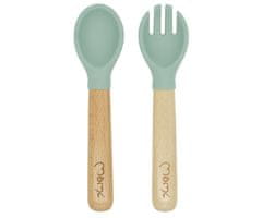 MoMi MoMi AMI otroški jedilni komplet, 5v1, silikonski, posoda, pladenj, skodelica, pribor, slinček, zelen