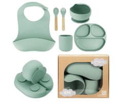 MoMi MoMi AMI otroški jedilni komplet, 5v1, silikonski, posoda, pladenj, skodelica, pribor, slinček, zelen