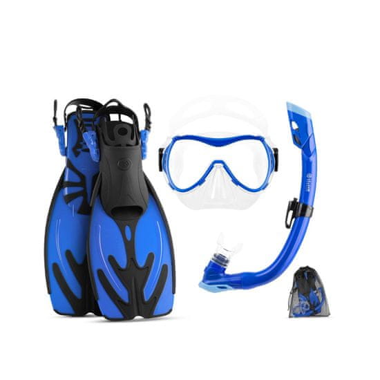 Outdoor master Otroški Komplet za Snorklanje: Maska, Dihalka in Plavuti, moder, 32-37