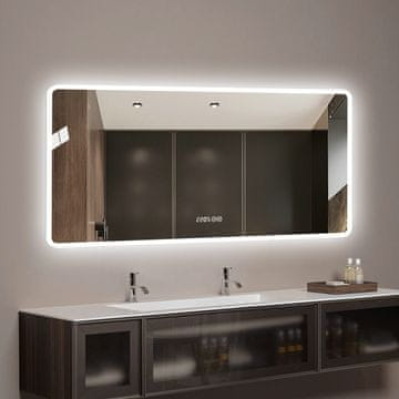 S6 Steklarstvo Šest LED ogledalo S65A, 150x80cm, z uro in prikazom temperature, 3 barve LED, dimmer, antifog