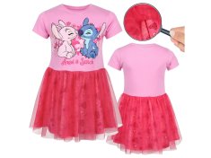 Disney DISNEY Stitch Roza obleka iz tila s kratkimi rokavi, dekliška obleka 92cm