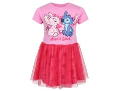 Disney DISNEY Stitch Roza obleka iz tila s kratkimi rokavi, dekliška obleka 92cm