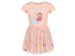 Disney Frozen Anna Elsa Dekliška obleka iz tila s kratkimi rokavi v barvi breskve 110cm