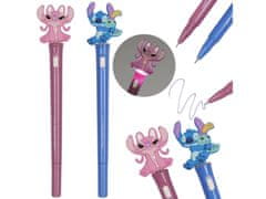 Disney DISNEY Stitch 2x SVETLEČE gelsko pero, modro črnilo, šolsko, KOMPLET peresa s figuro 