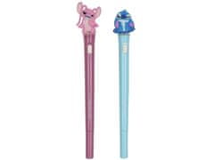 Disney DISNEY Stitch 2x SVETLEČE gelsko pero, modro črnilo, šolsko, KOMPLET peresa s figuro 