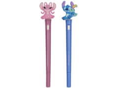 Disney DISNEY Stitch 2x SVETLEČE gelsko pero, modro črnilo, šolsko, KOMPLET peresa s figuro 