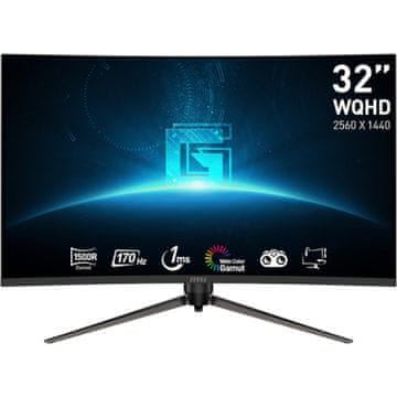 MSI Zaslon G32CQ5P / 31.5" / WQHD / 170Hz / 1ms (MPRT) / ukrivljen / črn - nastavljiv po višini
