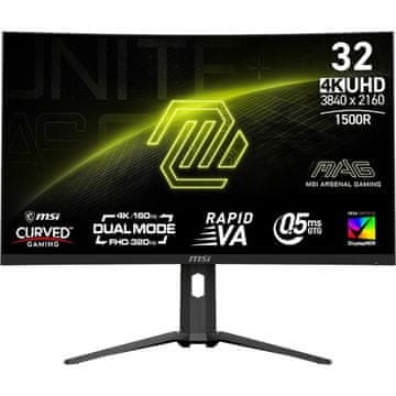 MSI Zaslon MAG 321CUPDF / 31.5" / UHD / VA / 160Hz / 0.5ms (GtG) / črn - nastavljiv po višini - PD 15W