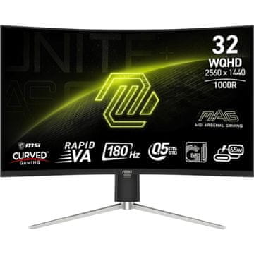 MSI Zaslon MAG 325CQRF QD E2 31.5" / WQHD / 180Hz / 0.5ms (GtG) / ukrivljen / črn - nastavljiv po višini - PD 65W